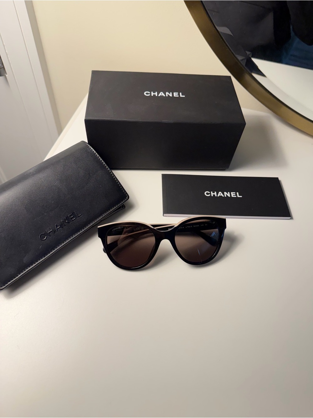 CHANEL Black Cat Eye Sunglasses with Brown Lenses